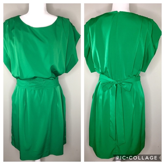 Eliza J Dresses Green Drape Sleeve Sash Belt Dress Size 14